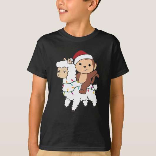モンキーラマクリスマススノーウィンターアニマルズ Tシャツ (正面)