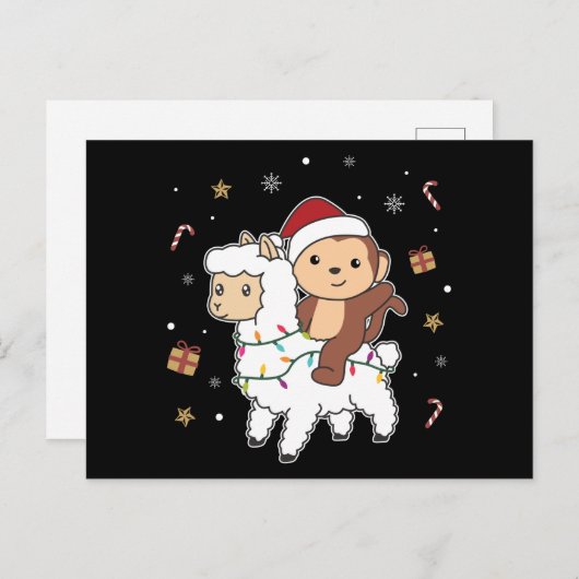 モンキーラマクリスマス雪の冬の動物のはがき ポストカード (正面/裏面)