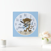 モンキーロックスター/ミュージカルキッズベビー子供部屋時計 スクエア壁時計 (ホーム)