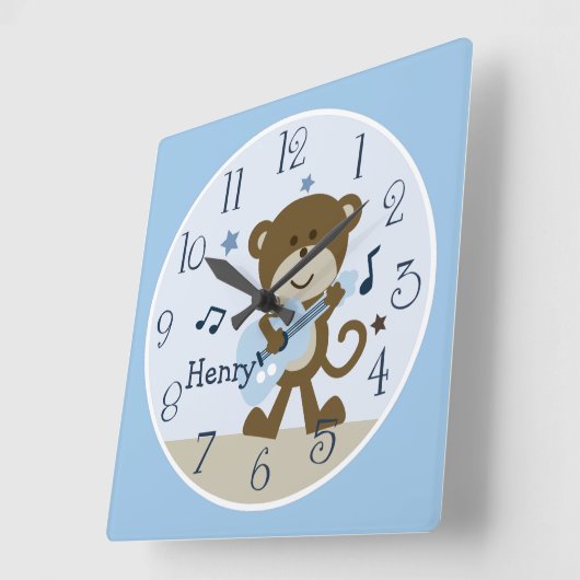 モンキーロックスター/ミュージカルキッズベビー子供部屋時計 スクエア壁時計 (傾斜)