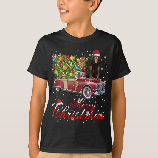 モンキー乗りレッドトラッククリスマスパジャマ Tシャツ (正面)