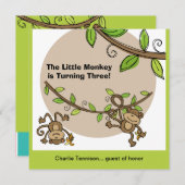 モンキー動物園動物誕生日招待状 招待状 (正面/裏面)