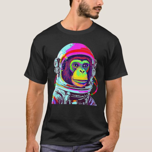 モンキー宇宙飛行士カラフル宇宙エクスプローラー Tシャツ (正面)
