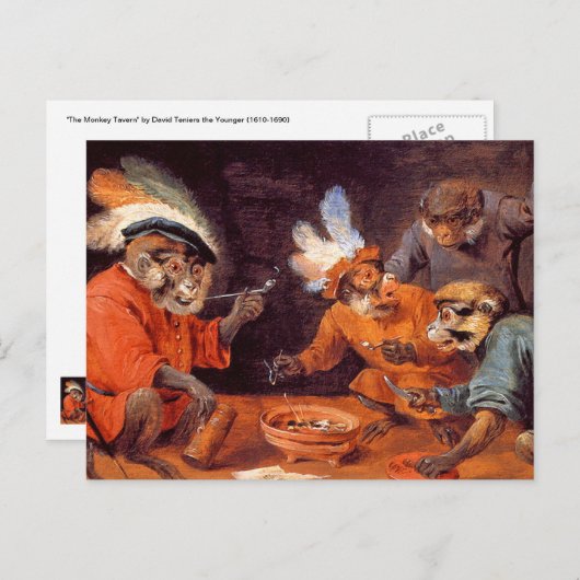 モンキー居酒屋:ヴィンテージアートはがき ポストカード (正面/裏面)