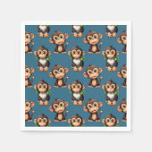 モンキー柄デザイン 青 スタンダードカクテルナプキン (正面)