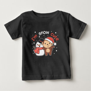 モンキー私はあなたを愛する雪多くの雪だるまパン ベビーTシャツ