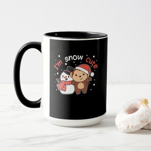 モンキー私はあなたを愛する雪多くの雪だるまパン マグカップ (ドーナツ付き)