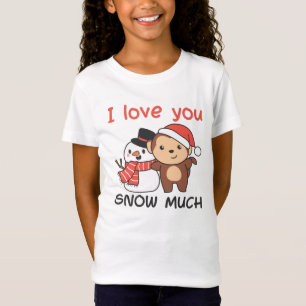 モンキー私はあなたを愛する雪多くの雪だるまパン Tシャツ