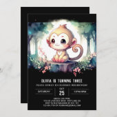 モンキー素朴誕生日 招待状 (正面/裏面)