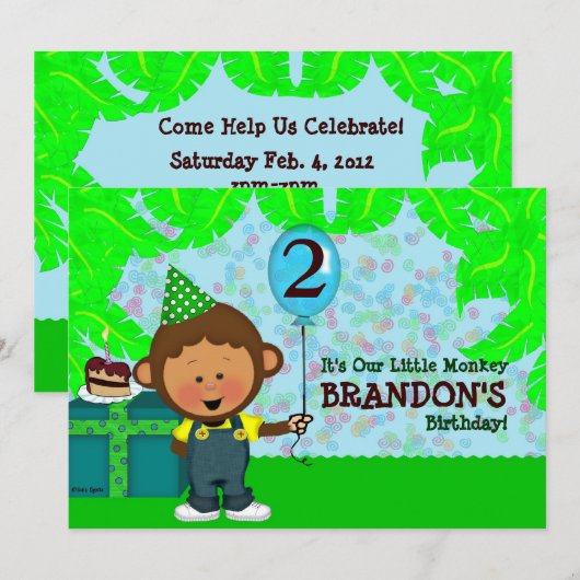 モンキー誕生日 招待状 (正面/裏面)