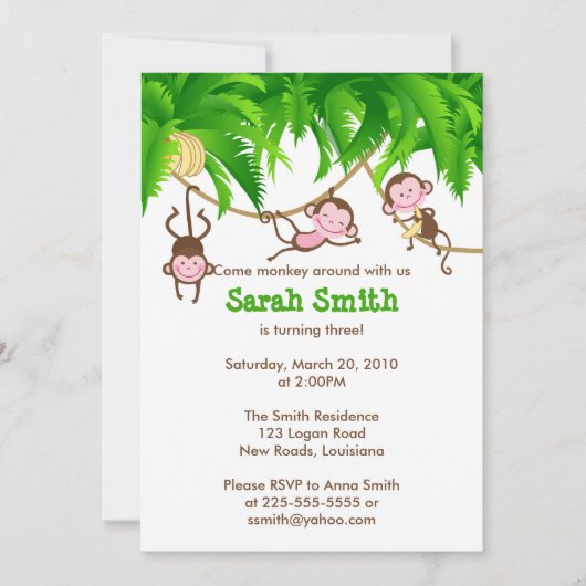 モンキー誕生日 招待状 (正面)