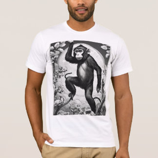 モンキー踊りステッカースタイル – 白黒イラストレーション Tシャツ
