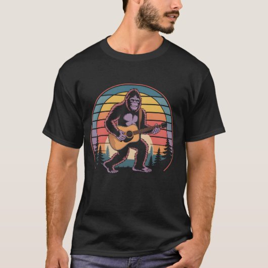 モンキー遊クラシックギターミュージックギタリスト動物 Tシャツ (正面)