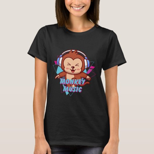モンキー音楽の雰囲気 – Cute DJ Headphonesデザイン Tシャツ (正面)