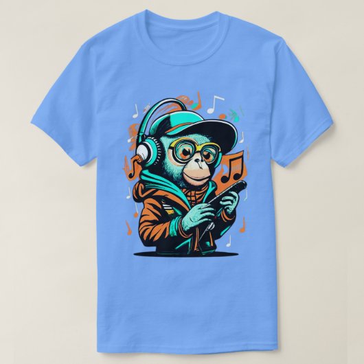 モンキー音楽カラフルミュージシャン動物テーマアニメーション Tシャツ (デザイン正面)