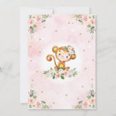 モンキー1st誕生日赤面ピンクフローラワイルドワン 招待状 (裏面)