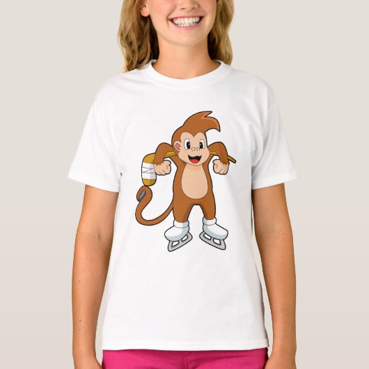 モンキー アイスホッケー アイスホッケー スティック Tシャツ (正面)