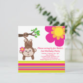 モンキー·ガール(ピンク)誕生日パーティーの招待 招待状 (スタンド正面)