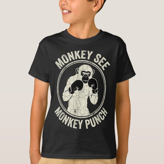 モンキー・シー・モンキー・パンチ 復古拳 ボクシング ゴリラ Tシャツ (正面)