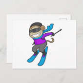 モンキー スキーヤー スキー ポストカード (正面/裏面)