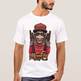 モンキー・ファンキーTシャツ - クール ヒップホップ モンキー グラフィック Tシャツ
