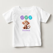 モンキー 1歳の誕生日 名前入り パープル ベビーTシャツ (正面)