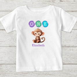 モンキー 1歳の誕生日 名前入り パープル ベビーTシャツ