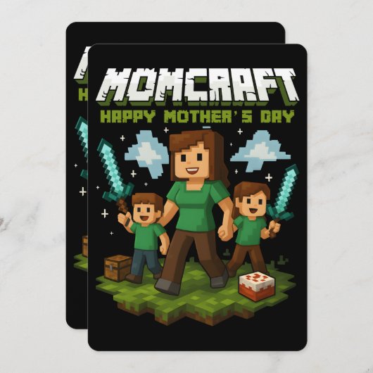 モンクラフトハッピーマザーデイおもしろいゲーマーママ 招待状 (正面/裏面)