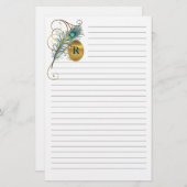 モングラメッド孔雀ティール（緑がかった色）と金ゴールドの結婚並び 便箋 (正面/裏面)