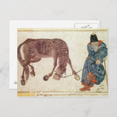 モンゴルの牧畜民が馬を水にやる ポストカード (正面/裏面)