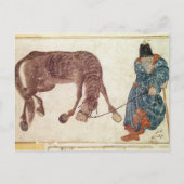 モンゴルの牧畜民が馬を水にやる ポストカード (正面)