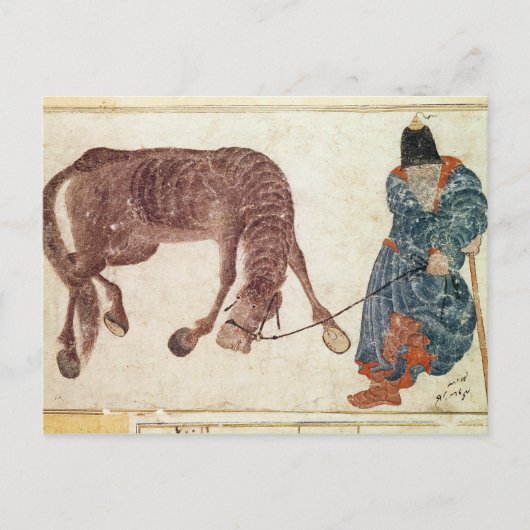モンゴルの遊牧民が馬を水に連れて行く ポストカード (正面)