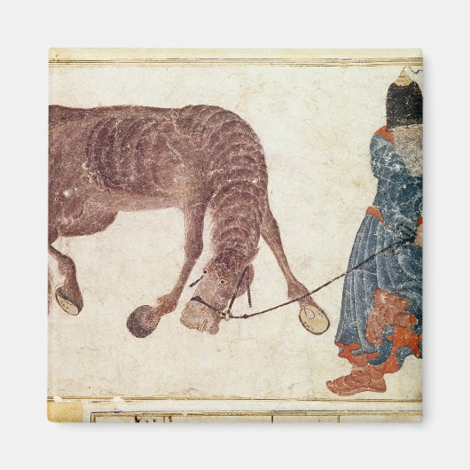 モンゴルの遊牧民が馬を水に連れて行く マグネット (正面)