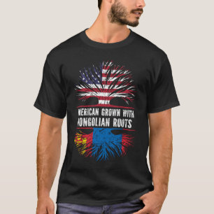 モンゴルルーツ米国国旗で育ったアメリカ人 Tシャツ