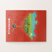 モンゴル図解入りの、写真付きの地図の観光ポスター。 ジグソーパズル (横)