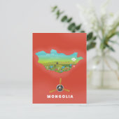 モンゴル図解入りの、写真付きの地図の観光ポスター。 ポストカード (スタンド正面)