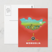 モンゴル図解入りの、写真付きの地図の観光ポスター。 ポストカード (正面/裏面)