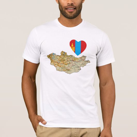 モンゴル国旗ハートと地図Tシャツ Tシャツ (正面)