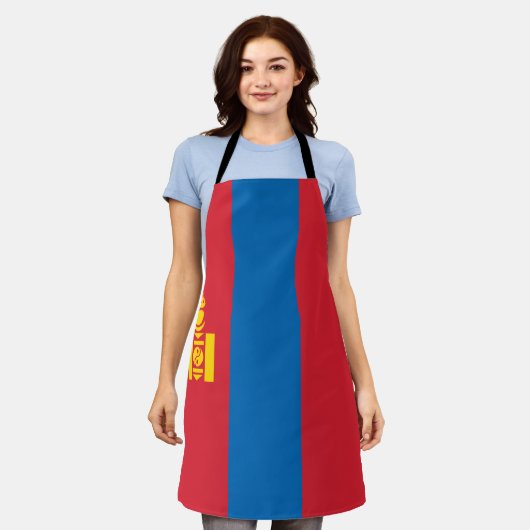 モンゴル国旗 エプロン (着用した状態)
