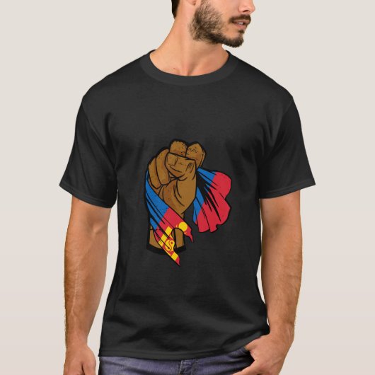 モンゴル国旗 モンゴル系 モンゴルの誇り 手 Tシャツ (正面)