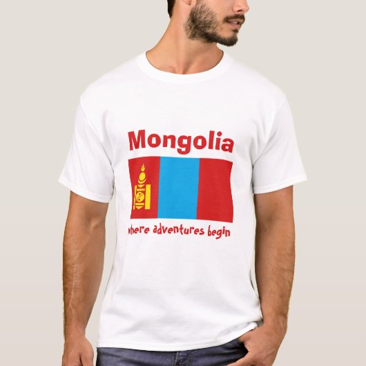 モンゴル国旗+地図+テキストTシャツ Tシャツ (正面)