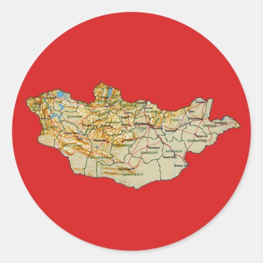 モンゴル地図ステッカー ラウンドシール (正面)
