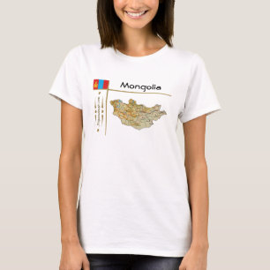 モンゴル地図+フラグ+タイトルTシャツ Tシャツ