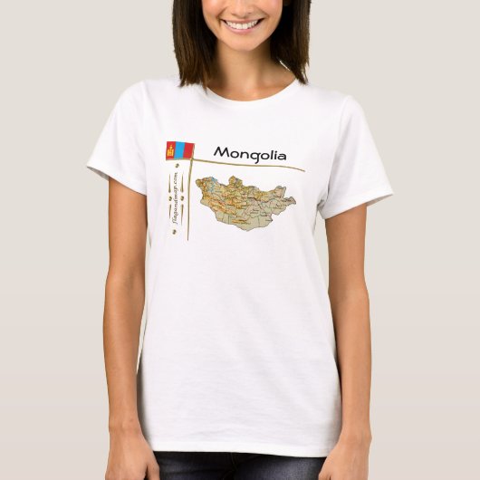 モンゴル地図+フラグ+タイトルTシャツ Tシャツ (正面)