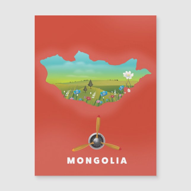 モンゴル旅行ポスター イラスト風地図 (正面)