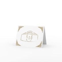 モンゴル結婚式招待状：クリームと金ゴールド