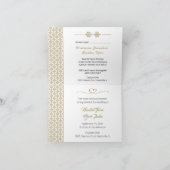 モンゴル結婚式招待状：クリームと金ゴールド 招待状 (内部)