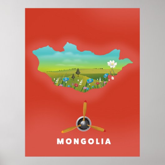 モンゴル イラスト地図 観光ポスター ポスター (正面)