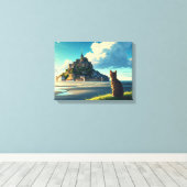 モンサンミシェルフランストラベルキャット キャンバスプリント (インサイチュ (ウッドフロア))