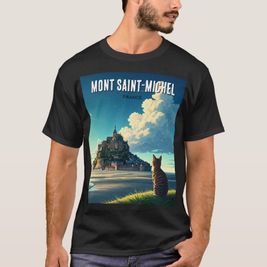 モンサンミッシェル旅行キャットTシャツ Tシャツ (正面)